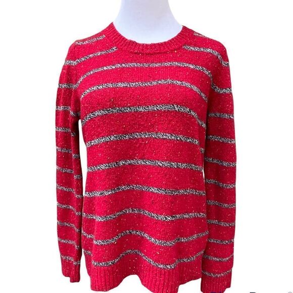 Madewell Wallace striped wool blend sweater red gray speckled knit large - Picture 1 of 6